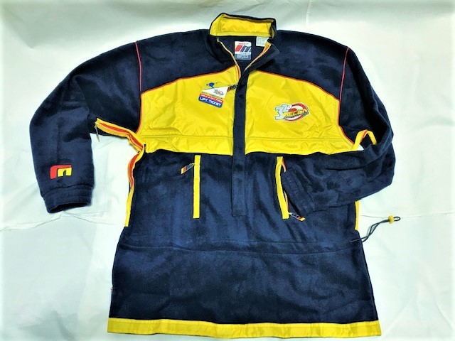 【MECCA USA/メッカ】ロゴ フリース ジップアップ プルオーバー ジャケット NAVY Size:L 新品 デッドストック/希少/大き目/アウトドア/防寒 ハーフジップ フリース メンズ OFF-WHITE 美品 刺繍ロゴ
