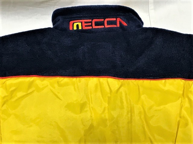 【MECCA USA/メッカ】ロゴ フリース ジップアップ プルオーバー ジャケット NAVY Size:L 新品 デッドストック/希少/大き目/アウトドア/防寒 ハーフジップ フリース メンズ OFF-WHITE 美品 刺繍ロゴ