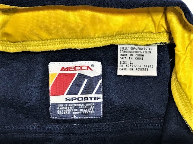 【MECCA USA/メッカ】ロゴ フリース ジップアップ プルオーバー ジャケット NAVY Size:L 新品 デッドストック/希少/大き目/アウトドア/防寒 ハーフジップ フリース メンズ OFF-WHITE 美品 刺繍ロゴ