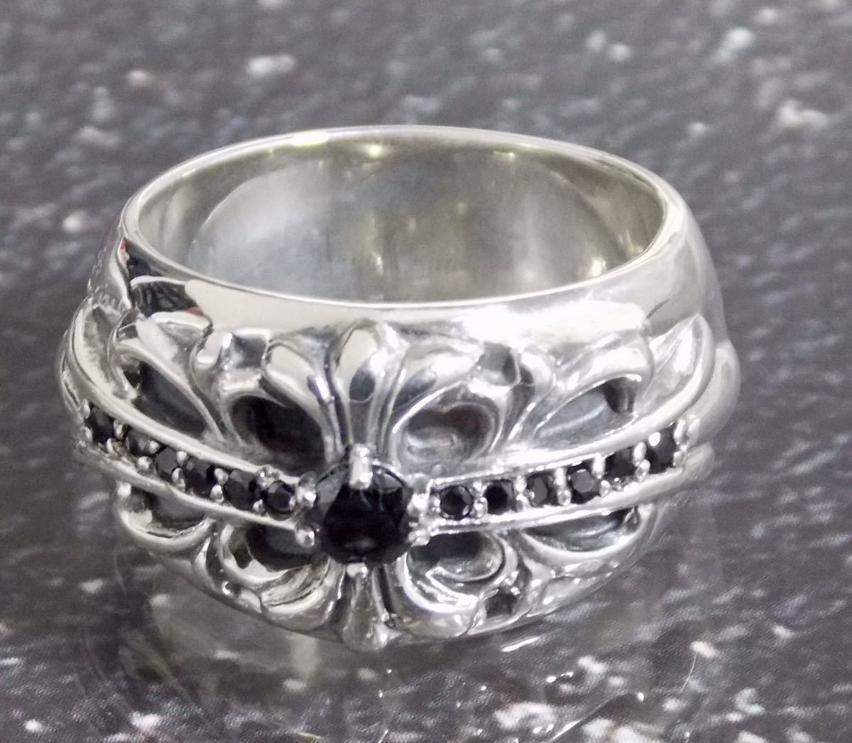 クロムハーツ★CHROME HEARTS/フローラルリング/新品加工/ブラックパヴェ/18号/インボイス/１円から
