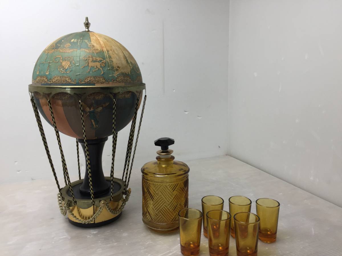 ★当時物 地球儀 地球★オルゴール付き 酒器 ガラス製酒器 ※詳細不明 アンティーク レトロ ヴィンテージ 珍品【中古/現状品/未確認】