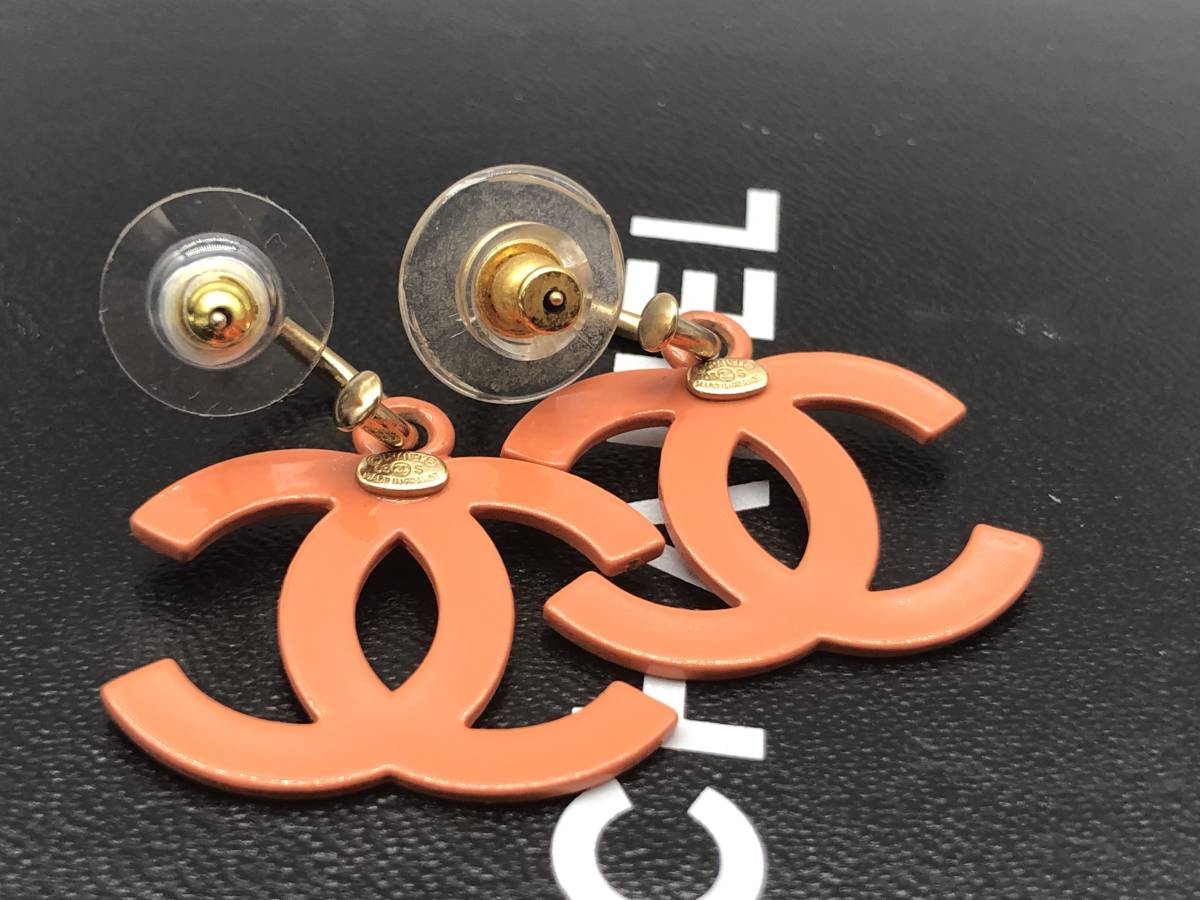CHANEL シャネル ココマーク スイング ピアス オレンジ ゴールド金具 1円～ CHANEL シャネル スイングピアス 03S刻印 CCロゴ デカココ