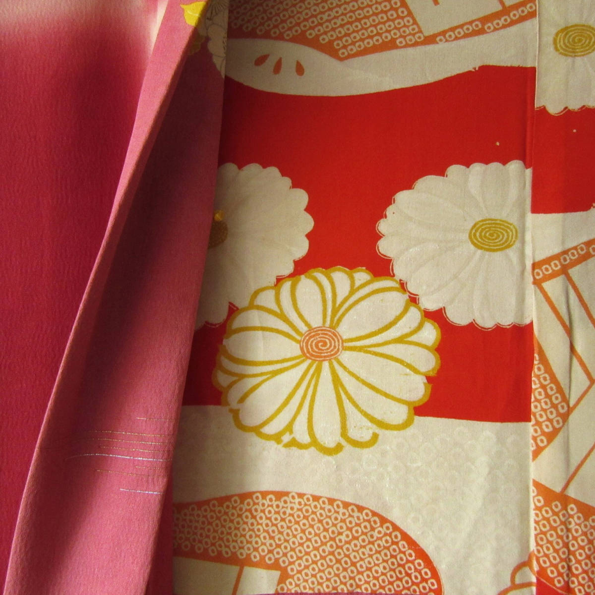☆梅・桜・橘花の丸柄 アンティーク羽織 市松模様 刺繍 着物 大正 