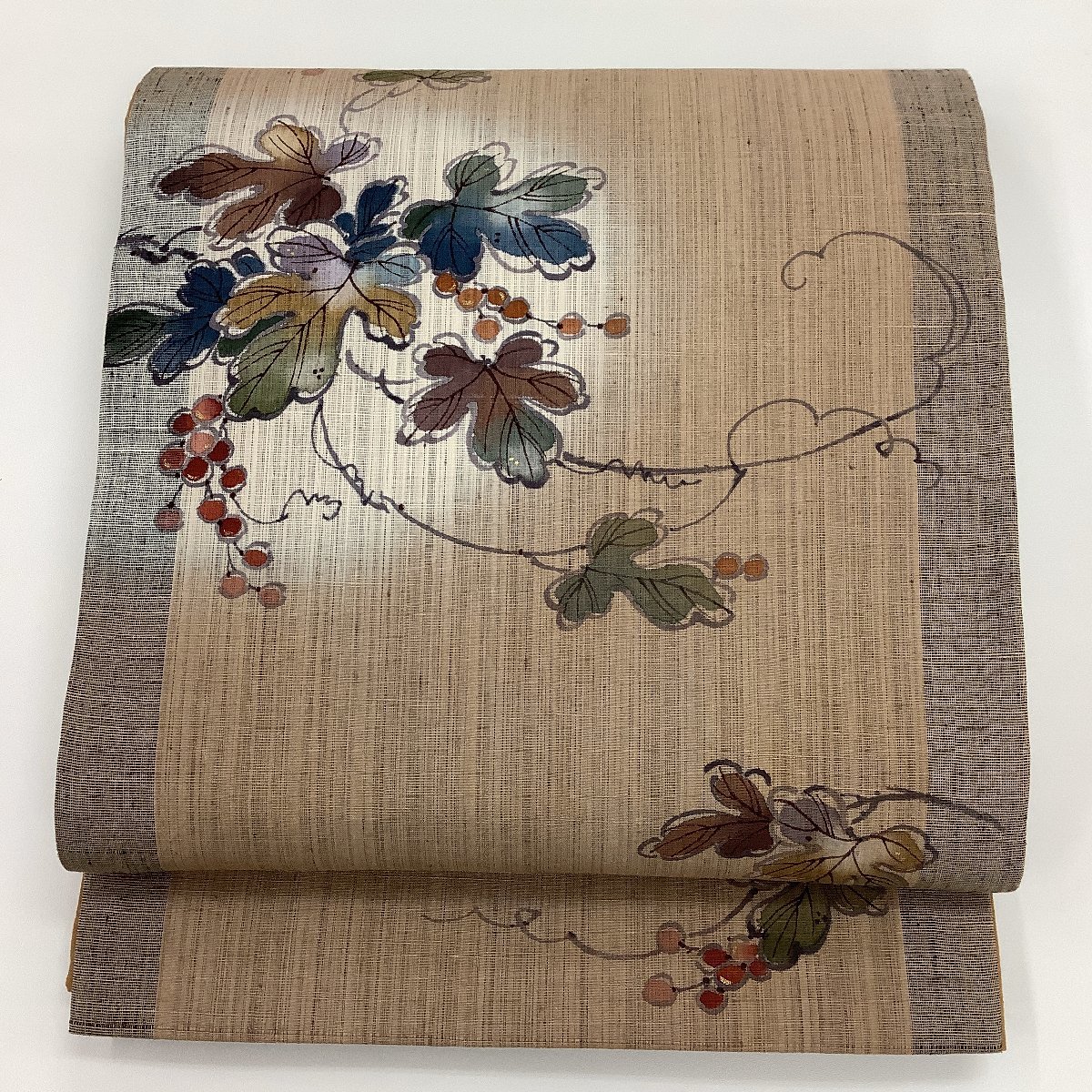 京袋帯 正絹 日本製 染め KIMONOMACHI 名古屋帯 オリジナル 単品 数量限定 名古屋帯] 召しませ花 「狆」 ポリエステル 幅 濃 リネン