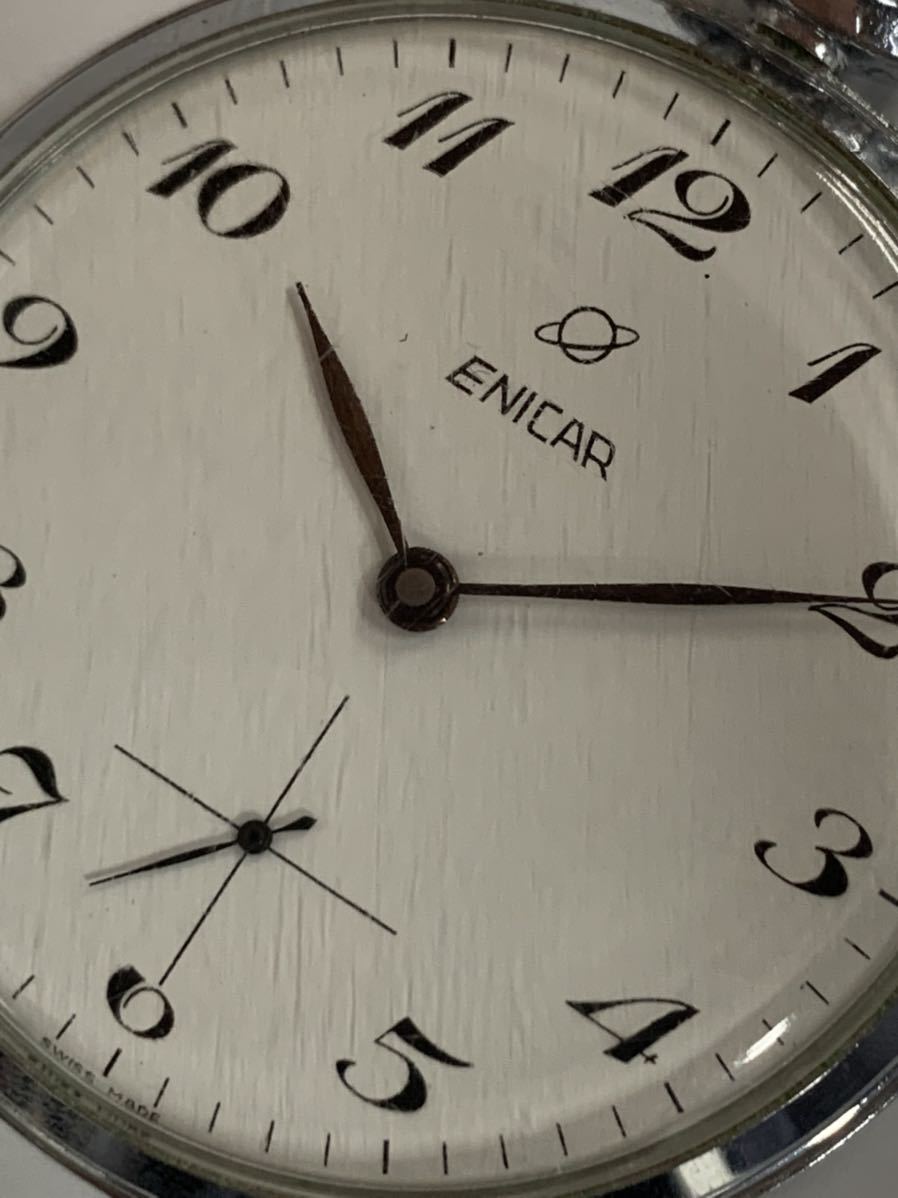 未使用 ENICAR 懐中時計 手巻き 稼働品 スイス製 元箱あり エニカ
