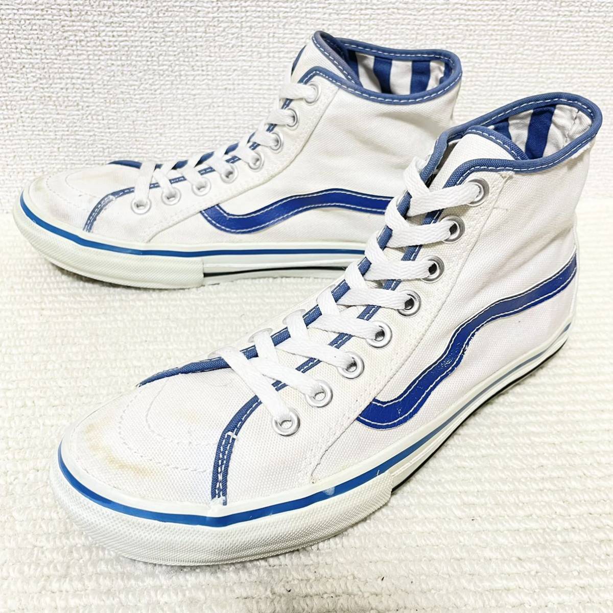 Vans バンズ ハイカット スニーカー ホワイト ブルー ストライプ シンプル 無地 定番 シューズ 靴 メンズ サイズ 7 1 2 1723ee 25 5cm 売買されたオークション情報 Yahooの商品情報をアーカイブ公開 オークファン Aucfan Com