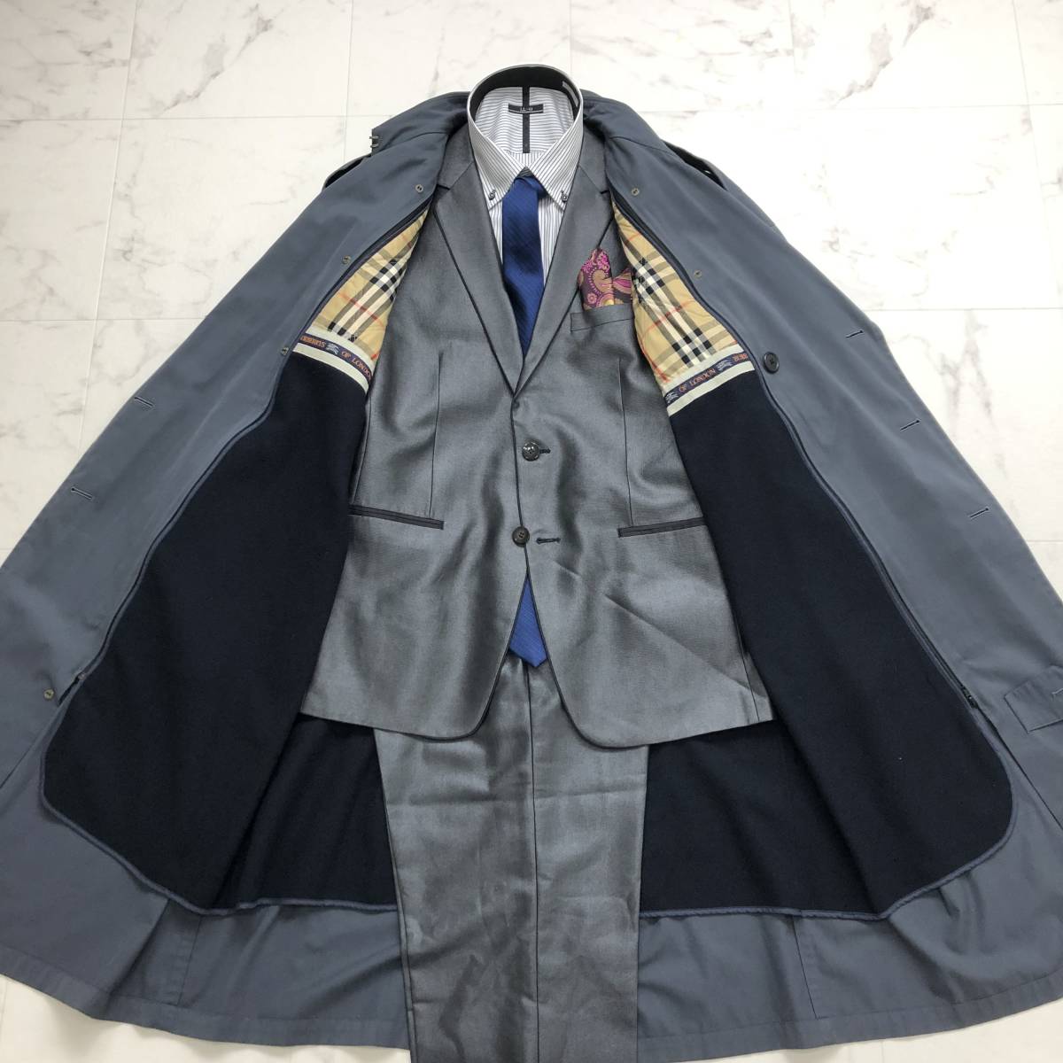 優美な余裕と色気☆バーバリー【BURBERRYS'】トレンチコート メンズ L