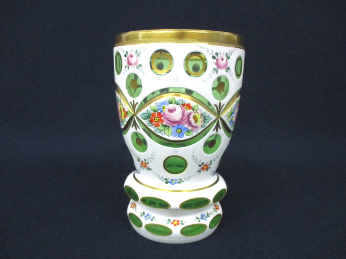 C3624 ボヘミアガラス「カットガラス 花瓶 -1」硝子工芸品 BOHEMIA