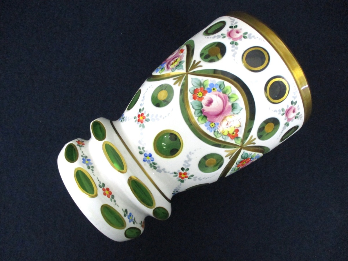 C3624 ボヘミアガラス「カットガラス 花瓶 -1」硝子工芸品 BOHEMIA