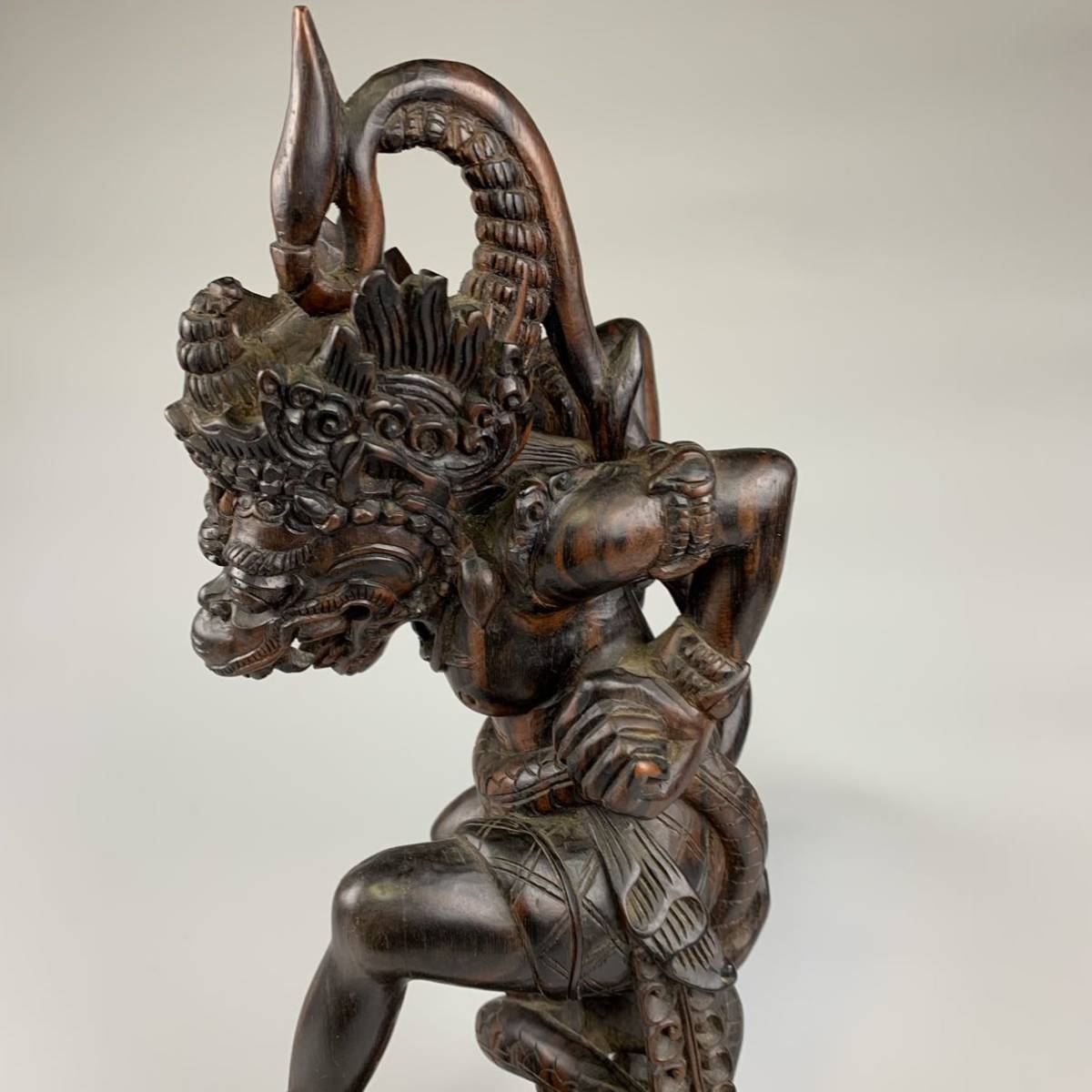 時代 木彫 黒檀 バリ彫刻 細密木彫 神獣 聖獣 インドネシア 置物 