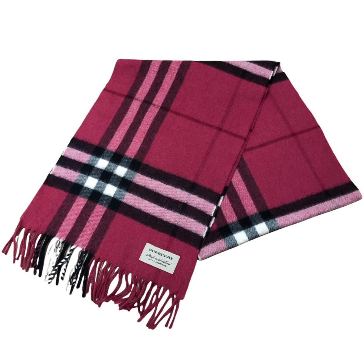○BURBERRY バーバリー チェック柄 マフラー カシミヤ100% 赤系 【公式