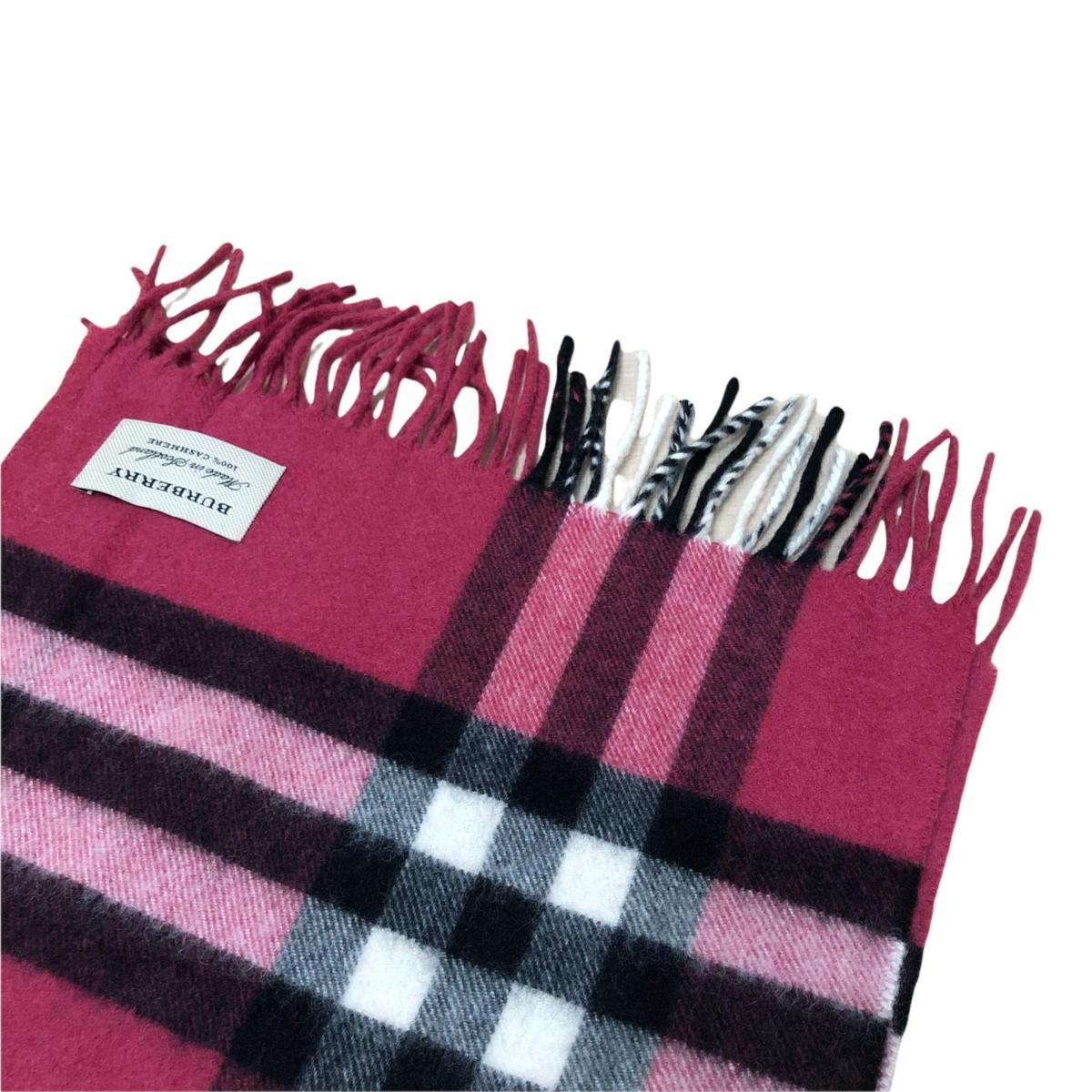 ○BURBERRY バーバリー チェック柄 マフラー カシミヤ100% 赤系 【公式