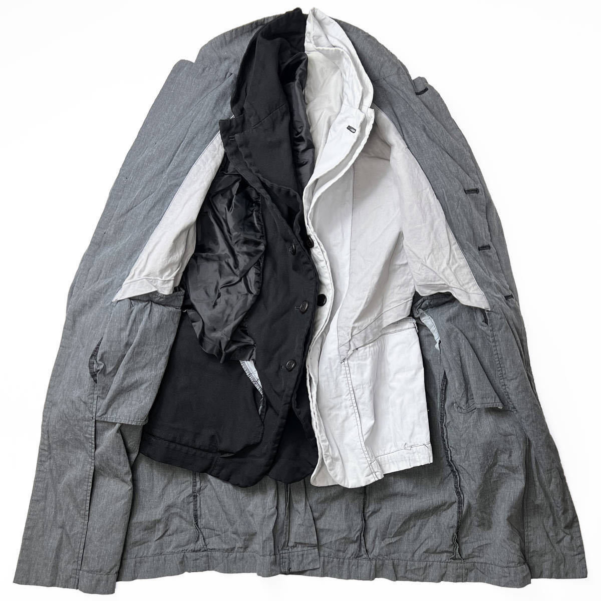 多重人格 3重 ドッキング レイヤード ジャケット ポリエステル縮絨  