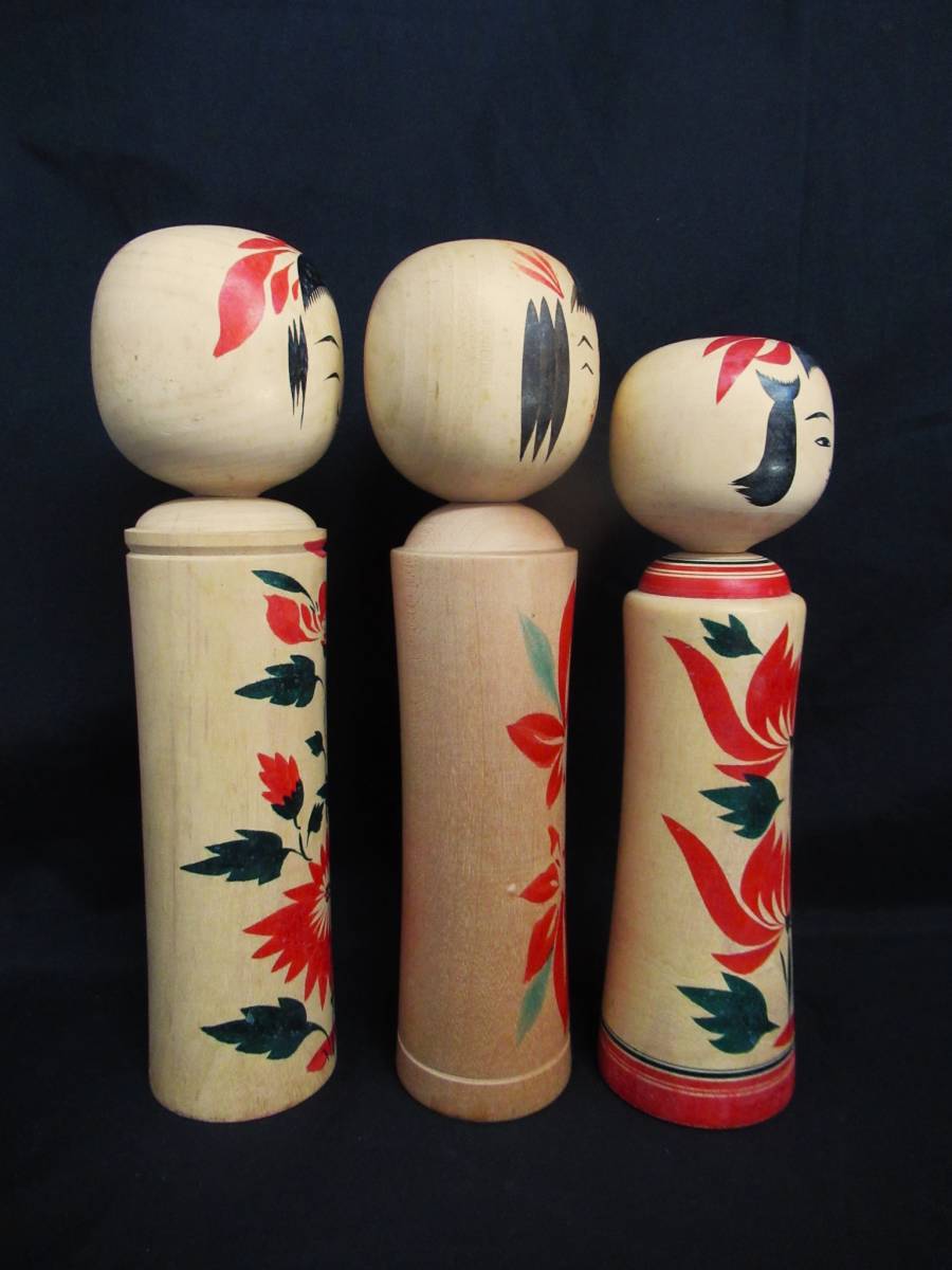 X373□伝統こけし□鳴子系 3体セット 高さ約～27㎝ 吉田勝範/佐藤賀宏  