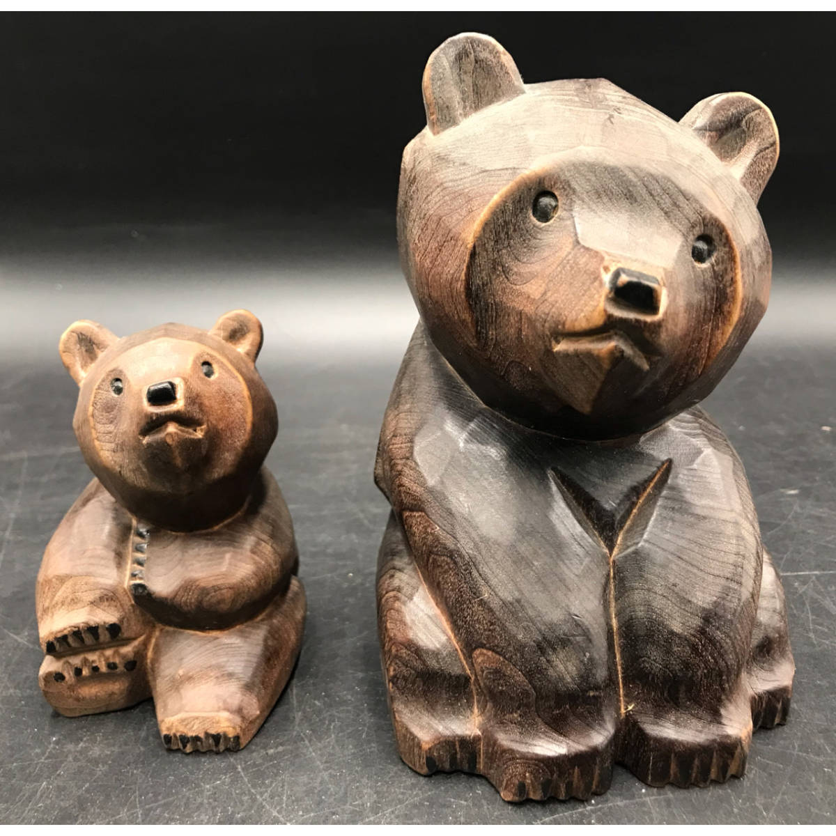 木彫りの熊 アンティーク 置物 民芸品 親子熊 □0224-3 木彫り 熊 親子