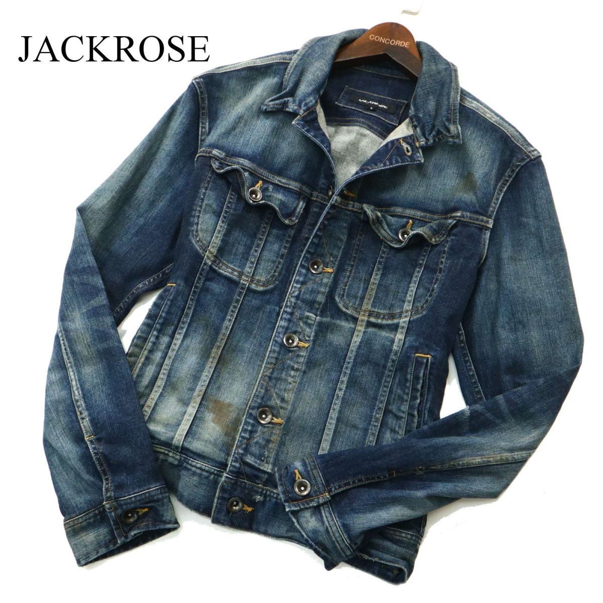 JACKROSE ジャックローズ USED加工★ ストレッチ デニム ジャケット Gジャン Sz.3　メンズ 日本製　A2T01942_2#O