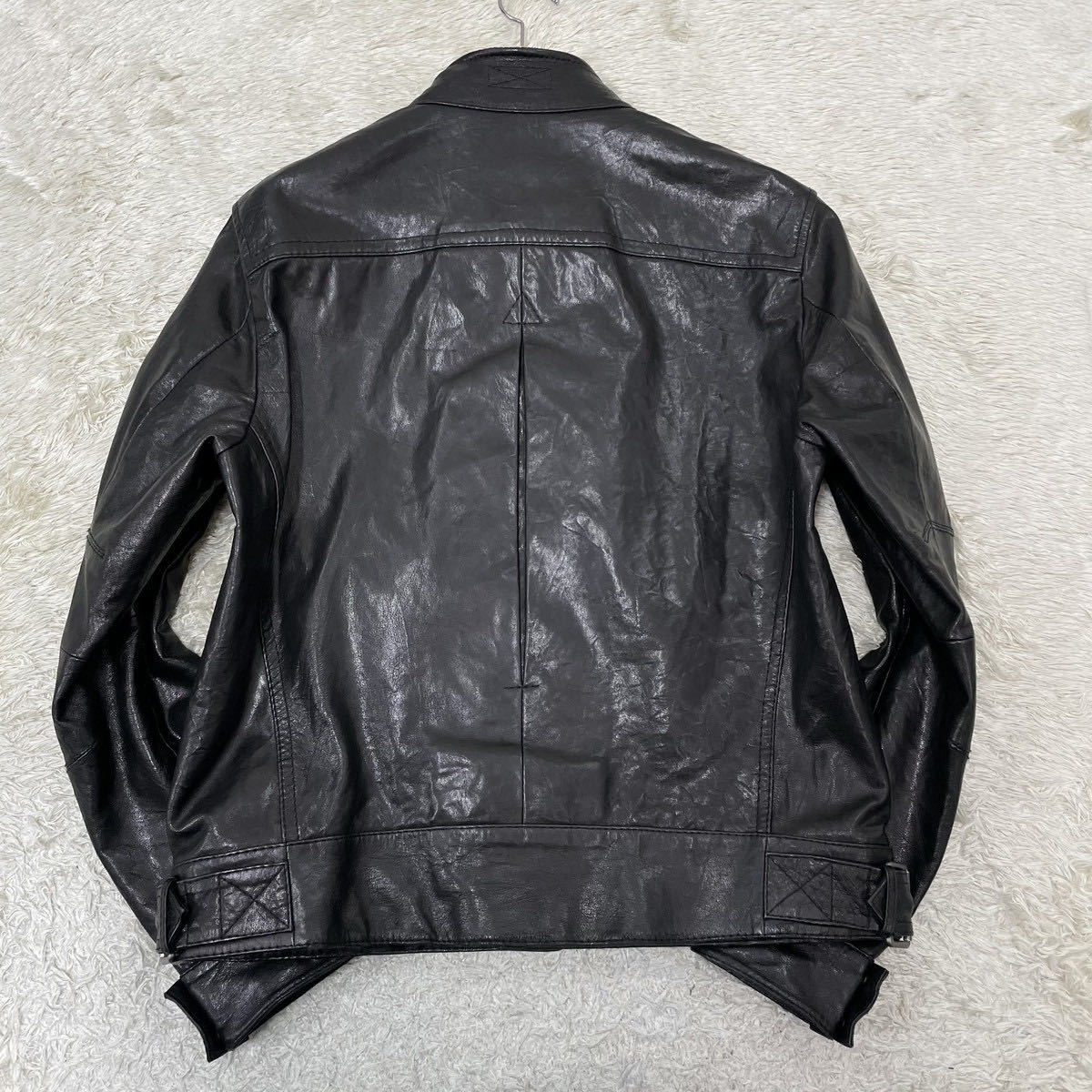 BOSS シープスキンライダースジャケット ブラック HUGO BOSS】上質コーデ◎シープスキン (羊革) レザーシングル