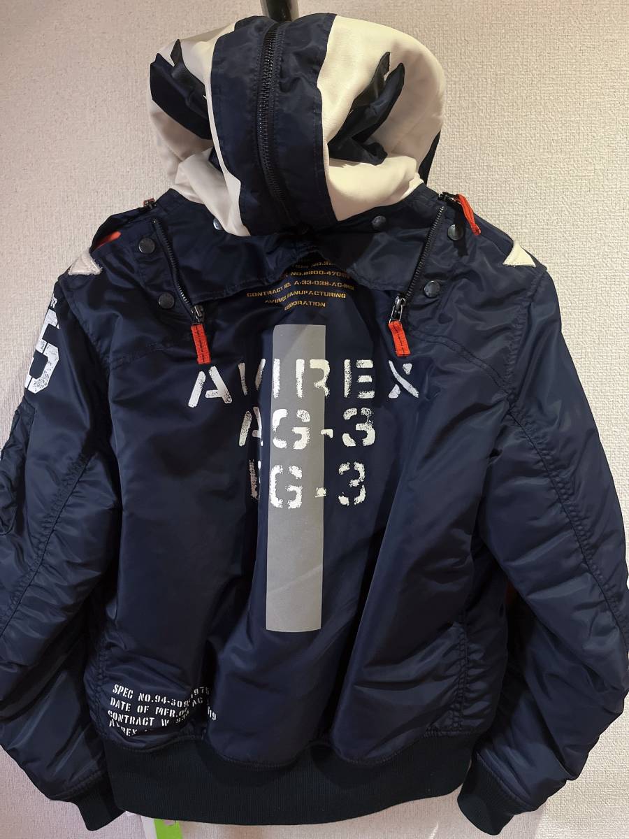 美品 AVIREX MA-1 REMODELフード取外可能 ネイビービックサイズ AVIREX