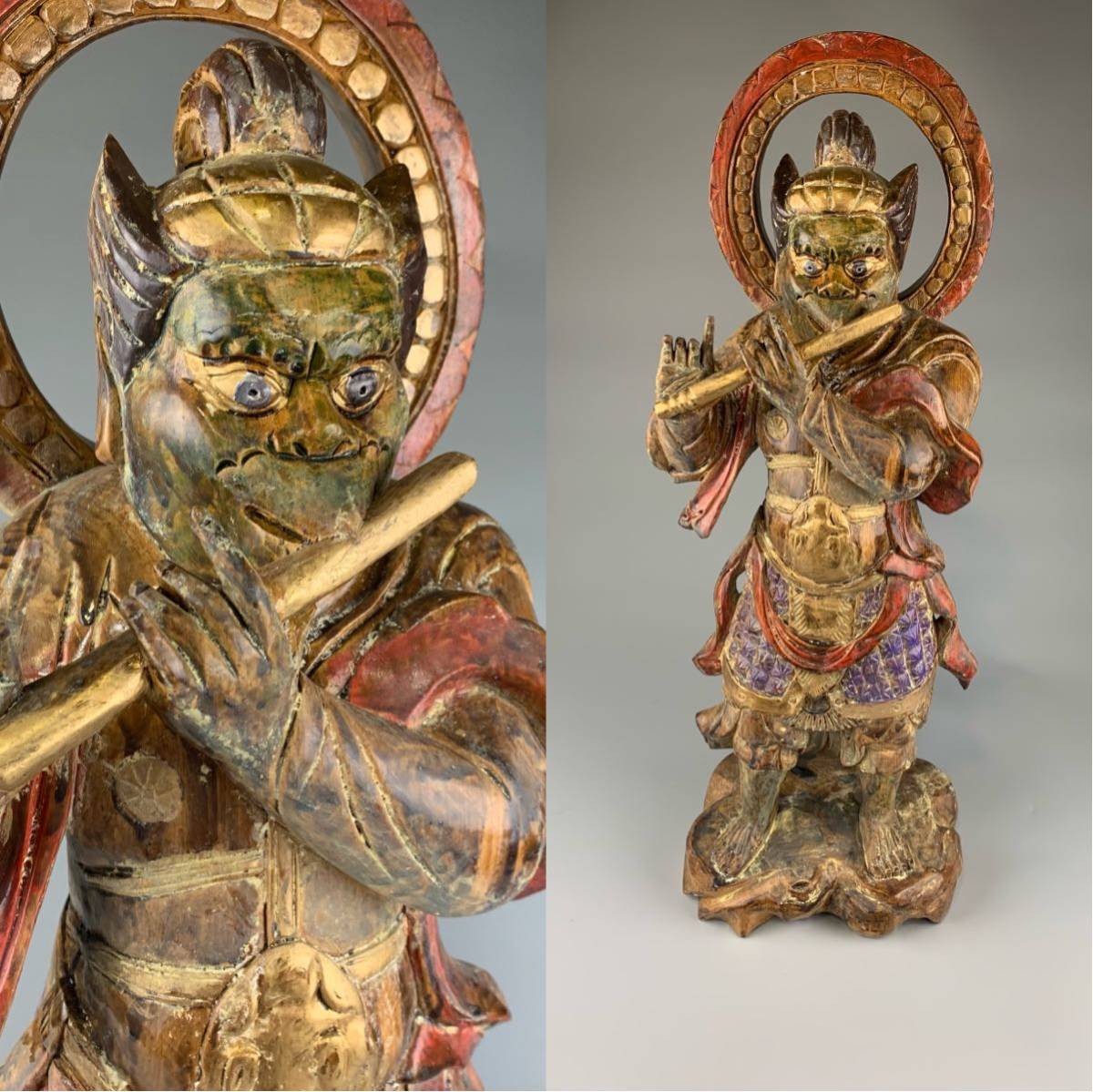 仏教美術 木彫 四天王像 仏像 高さ約61cm 木彫像 彫刻 仏具 仏閣 寺院  