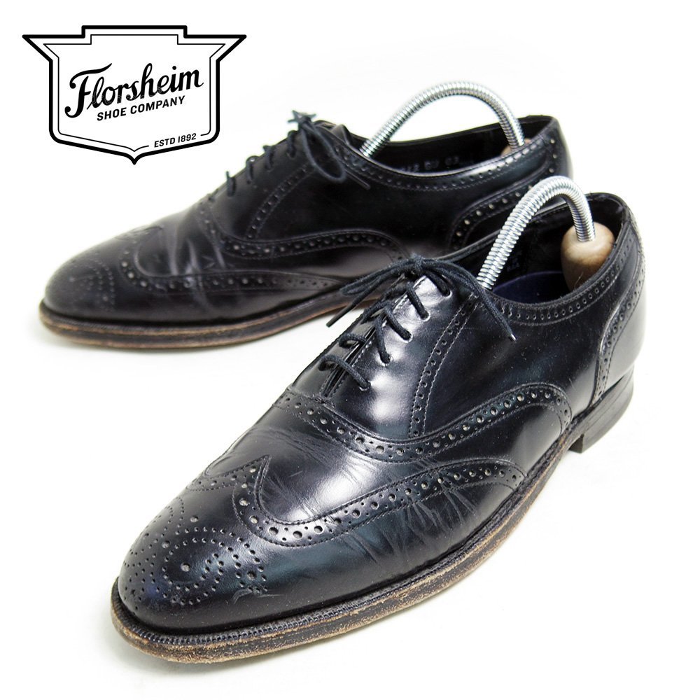 FLORSHEIM imperialウィングチップ ドレスシューズ ブラック 90s USA製 25cm相当 FLORSHEIM IMPERIAL フローシャイム インペリアル