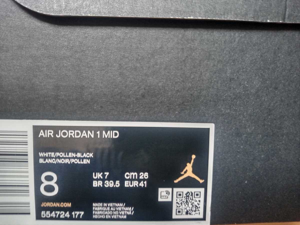 ナイキ　エアジョーダン1MID 26cm ホワイト　ブラック　イエロー　AJ パンダ 0 新品26cm相当NIKE｜エアジョーダン１MID｜ホワイト&frasl;ブラック Air Nike Y-492