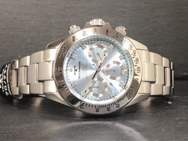 新品 TECHNOS テクノス 正規品 腕時計 シルバー アイスブルー クロノ 