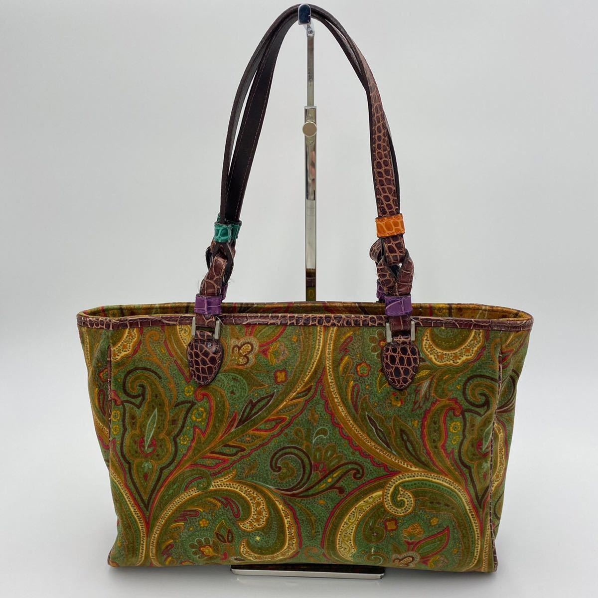1円【至高の逸品】ETRO エトロ ハンドバッグ ペイズリー柄 スエード 