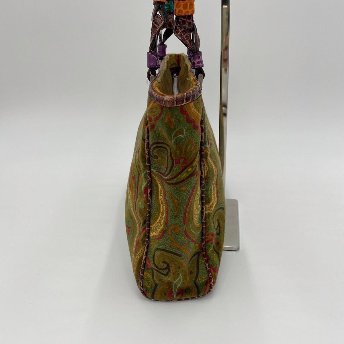 1円【至高の逸品】ETRO エトロ ハンドバッグ ペイズリー柄 スエード 