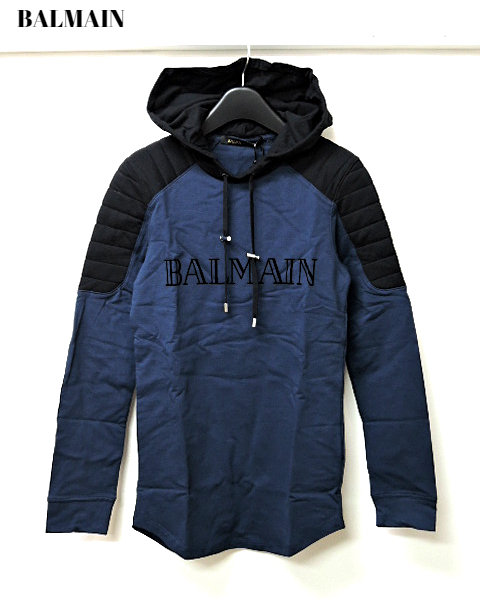 XS 未使用【BALMAIN x H&M コラボ バイカー 加工 パーカー ネイビー 
