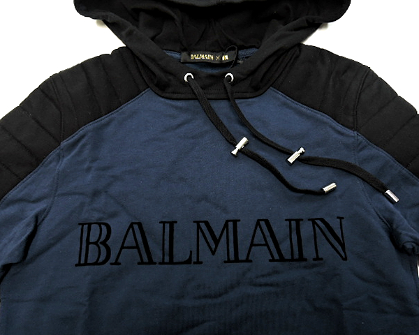 XS 未使用【BALMAIN x H&M コラボ バイカー 加工 パーカー ネイビー 