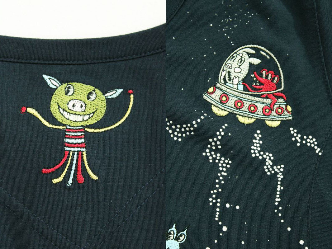 レディース アルベロベロ 刺繍付きネイビーカーディガン