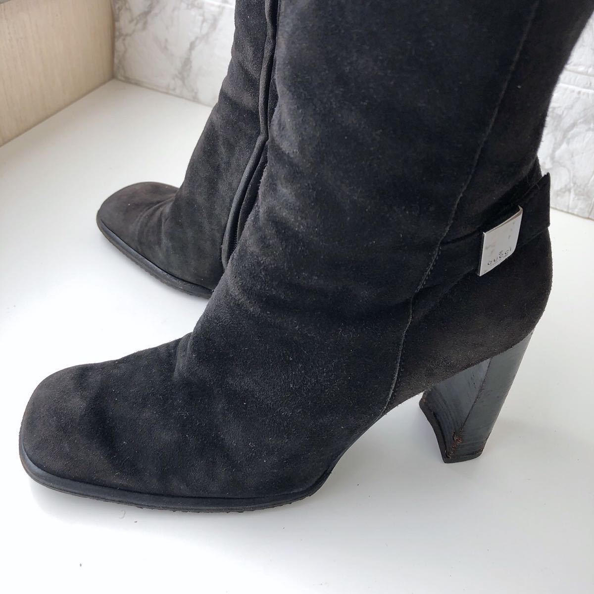 1円→GUCCI グッチロングブーツ 黒 ブラック レザーブーツ 本革 ブーツ