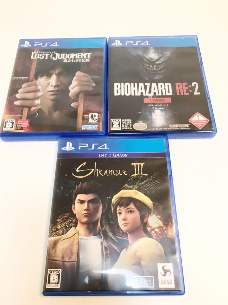 PS4 ソフト　ロストジャッジメント　バイオハザード　RE shenmue Ⅲ 3本　まとめて　動作確認済 PS4 5本セットPS4 STRANDING&frasl;テイルズ 16本まとめ ゲームソフト 動作未確認(エルデン