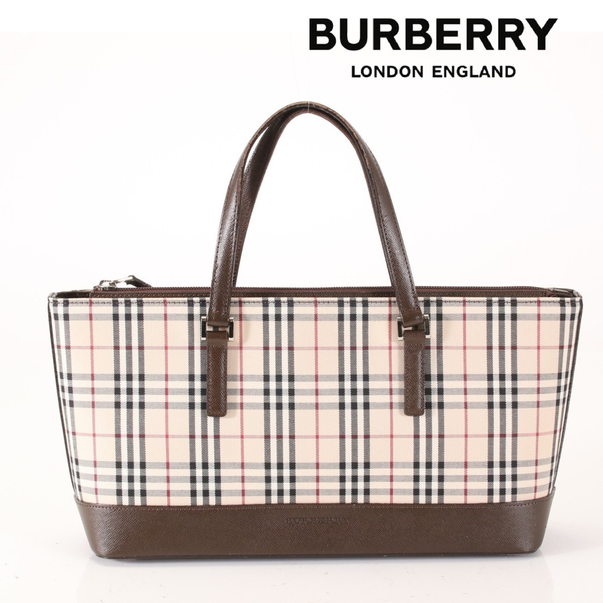 Burberry ハンドバッグ　茶×ノヴァチェック □1円□美品□バーバリー□ノバチェックレディース□ハンド バッグ