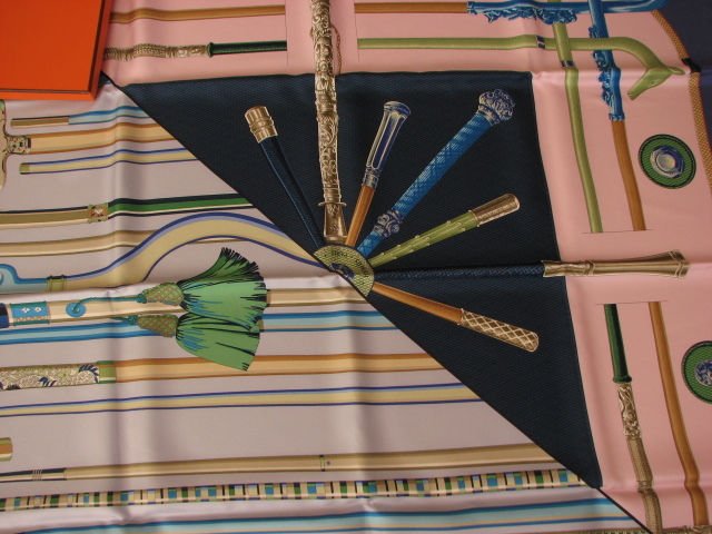 美品 エルメスカレ90シルクスカーフ Cannes et Cannes ステッキ  