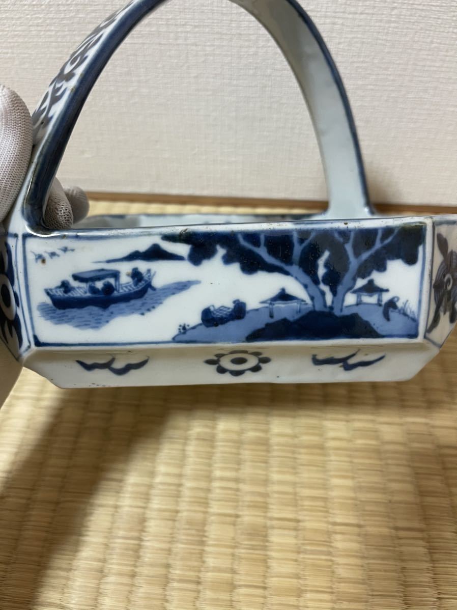 青花 古染付 中国染付け龍紋皿骨董 ⁄ 瓔珞模様 龍 古伊万里