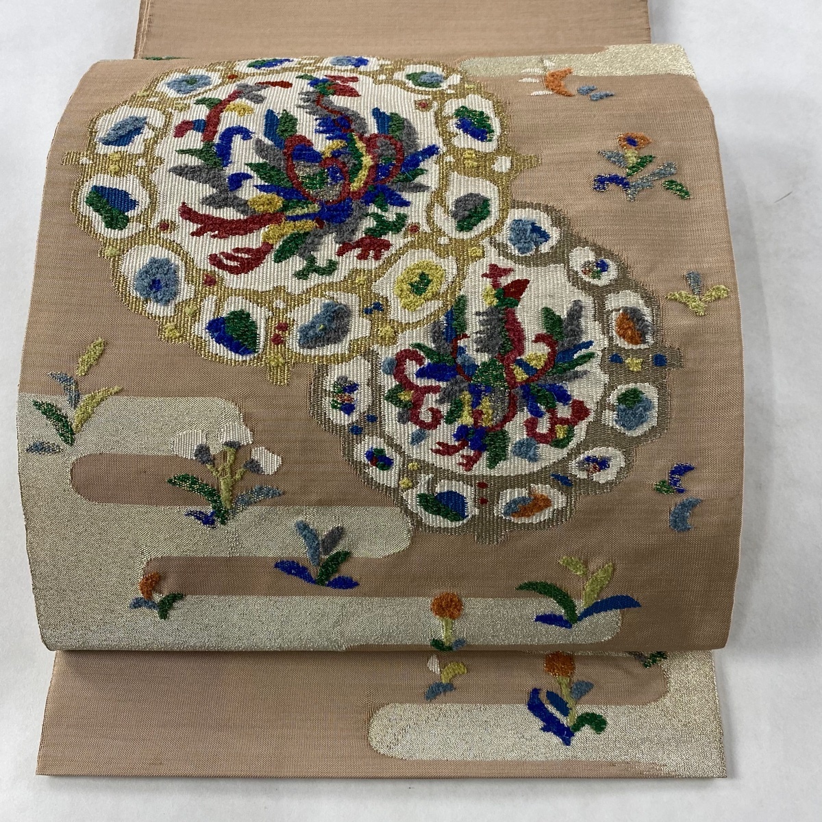 袋帯 美品 秀品 鳳凰 霞 金銀糸 刺繍 薄小豆 お太鼓柄 正絹 【中古】 ☆☆☆