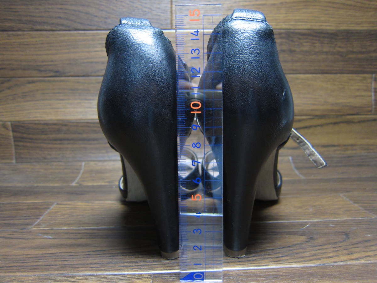 美品 ECCO エコー レザーサンダル 黒 ヒール ベルト 39 約24.5cm 全国 