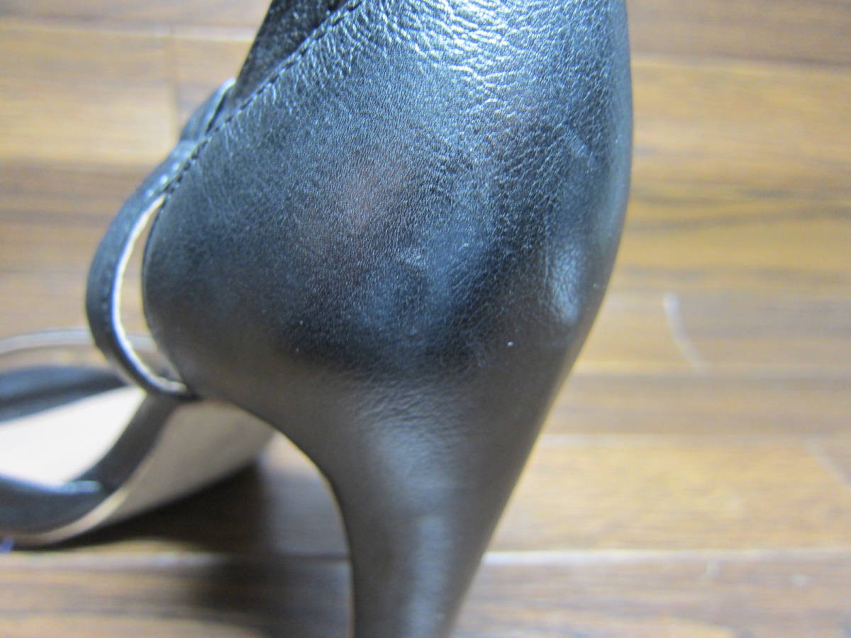 美品 ECCO エコー レザーサンダル 黒 ヒール ベルト 39 約24.5cm 全国 
