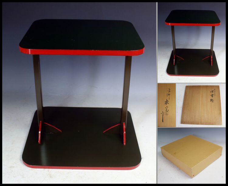☆中古品☆茶道具 川瀬表完造 組立式 青漆爪紅 糸巻棚