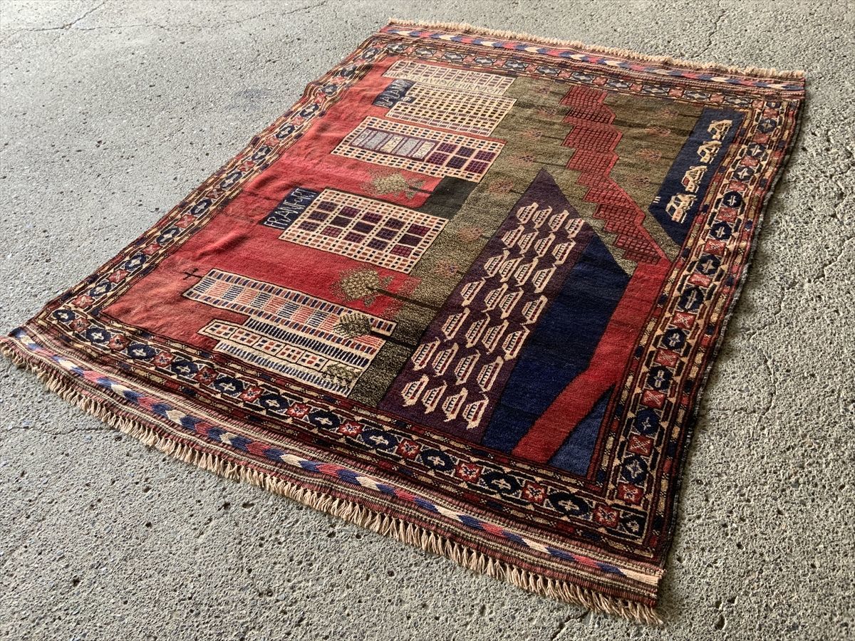 183×149cm アフガニスタン産 絨毯 ラグ アンティーク家具 マジック カーペット 01AOARE220330010D