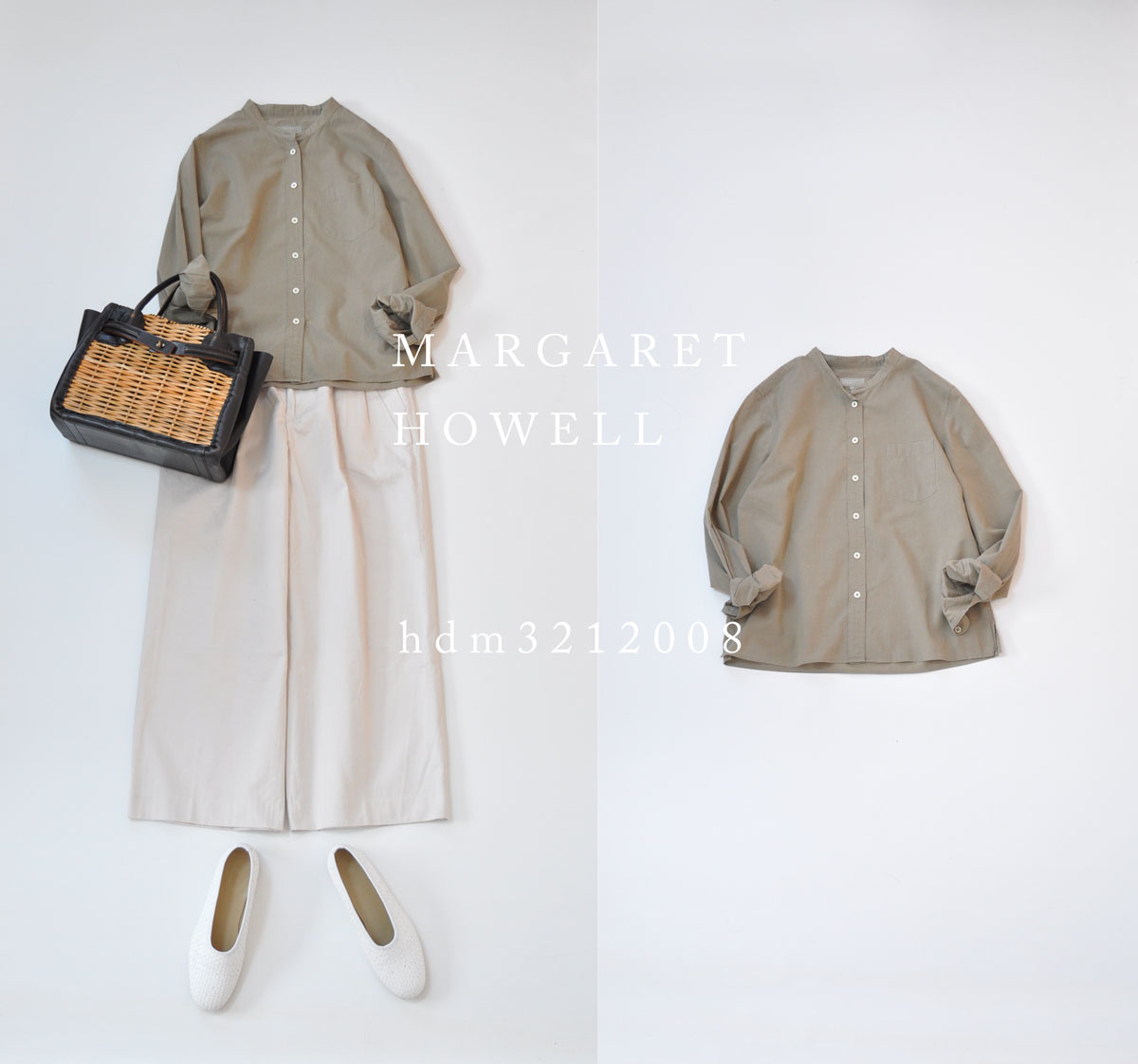 美品 マーガレットハウエル ブラウス 丸襟 SOFT WASHED COTTON YARN DYE WASHED COTTON SHIRT | MARGARET HOWELL（マーガレット