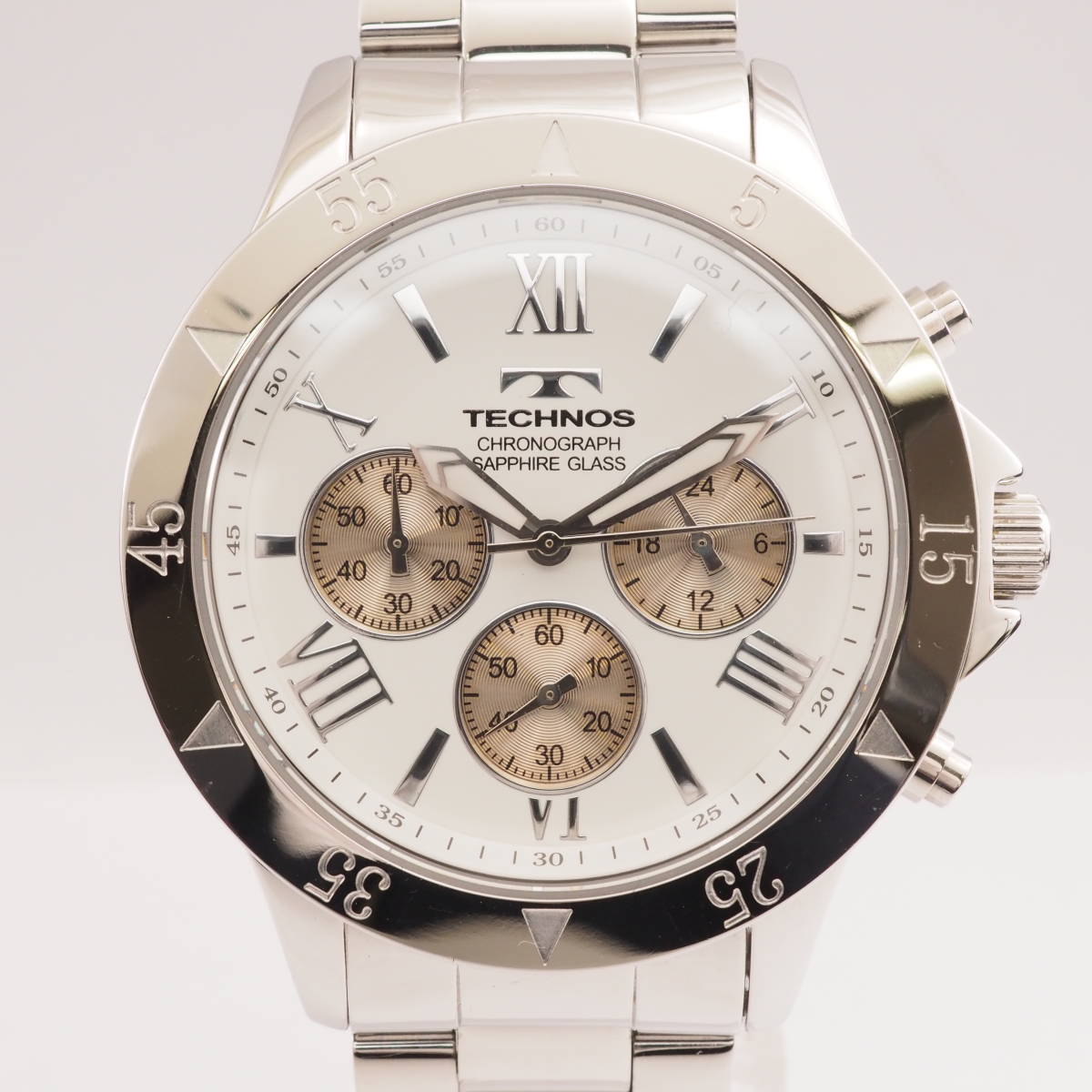 テクノス クロノグラフ T4274 TECHNOS CHRONOGRAPH クォーツ ホワイト