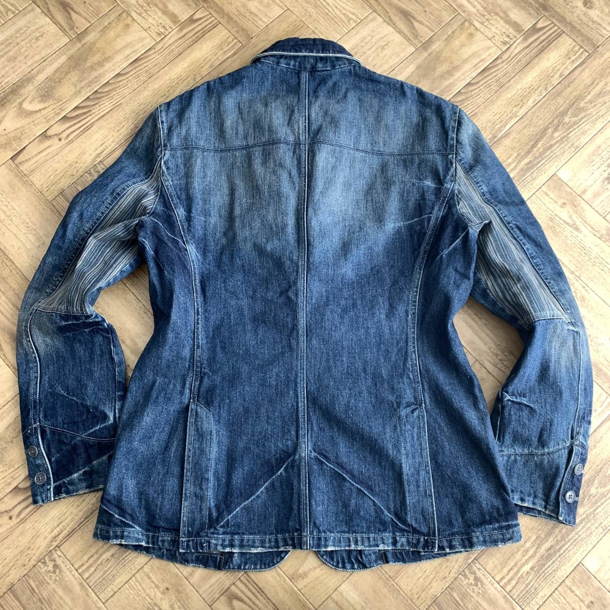 B29 アルマーニエクスチェンジ 爽やかを感じる Armani Exchange デニム クラッシュ加工 テーラードジャケット L 青 インディゴブルー 春 Ankitbadigar Com