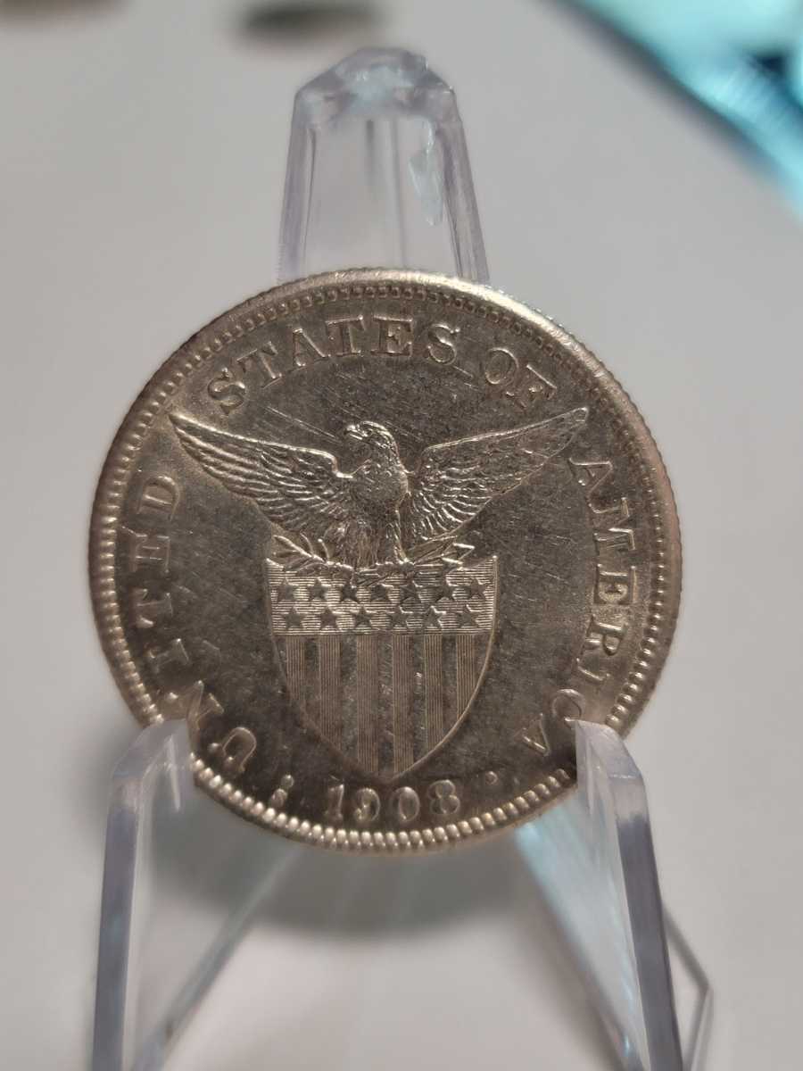 フィリピン1ペソ 銀貨 1908-S PCGS Genuine Cleaned-AU Detail