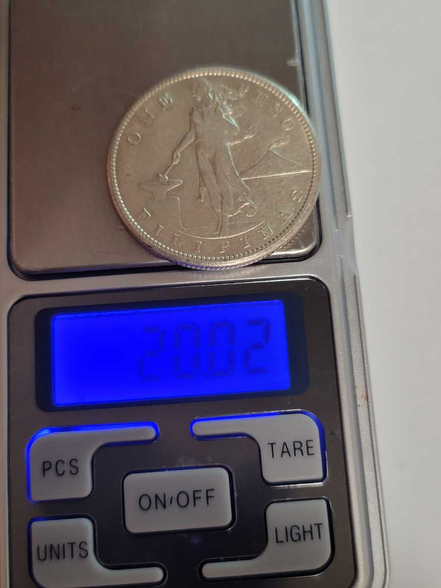 フィリピン1ペソ 銀貨 1908-S PCGS Genuine Cleaned-AU Detail
