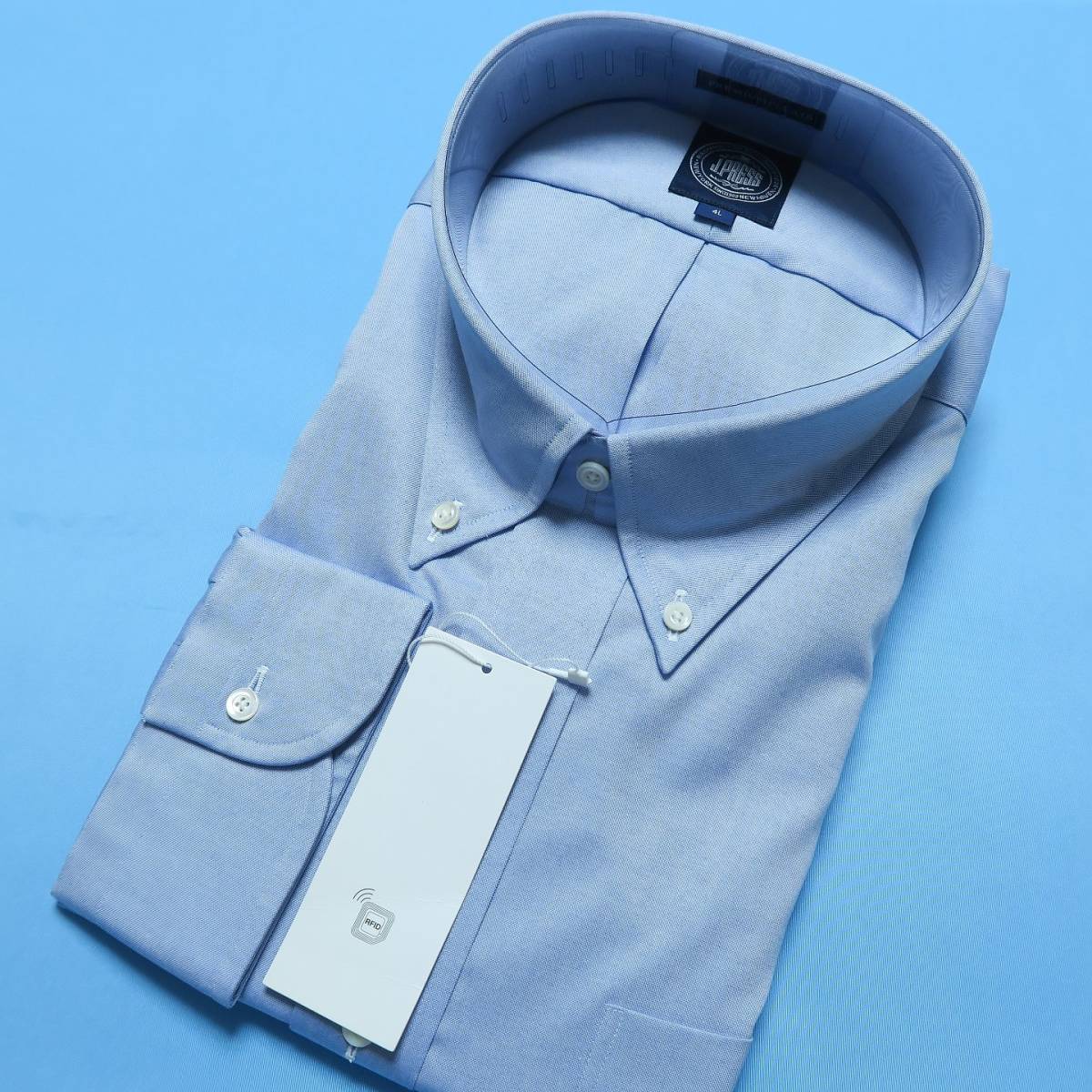 D006■大きいサイズ J.PRESS Jプレス ジェイプレス 形態安定 水色系無地 ボタンダウン 長袖ドレスシャツ 4L 48-91