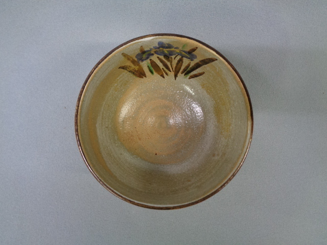 本物保証】 ♪ 「伊坂清香」造 乾山風菖蒲絵茶碗 共箱（桐箱 四方桟