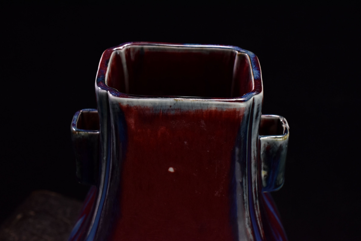 清代 窯変紅釉双龍耳壷（1616–1911 CE） 入蘆花（ロカニイル）
