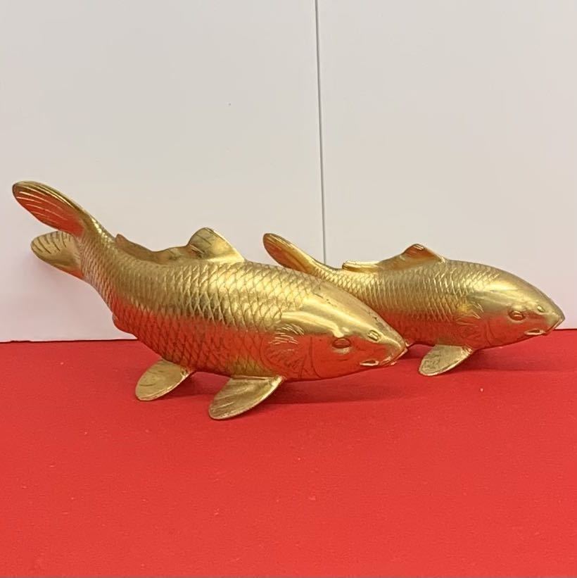 旧家よりの初出し 鋳銅 双鯉 二匹鯉 夫婦鯉 金工師 在銘 銅製